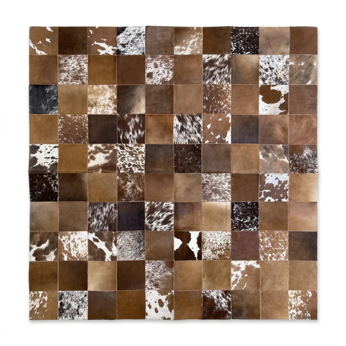Cow Hide Design Rug | Brown and White Patchwork | 79x79 in
