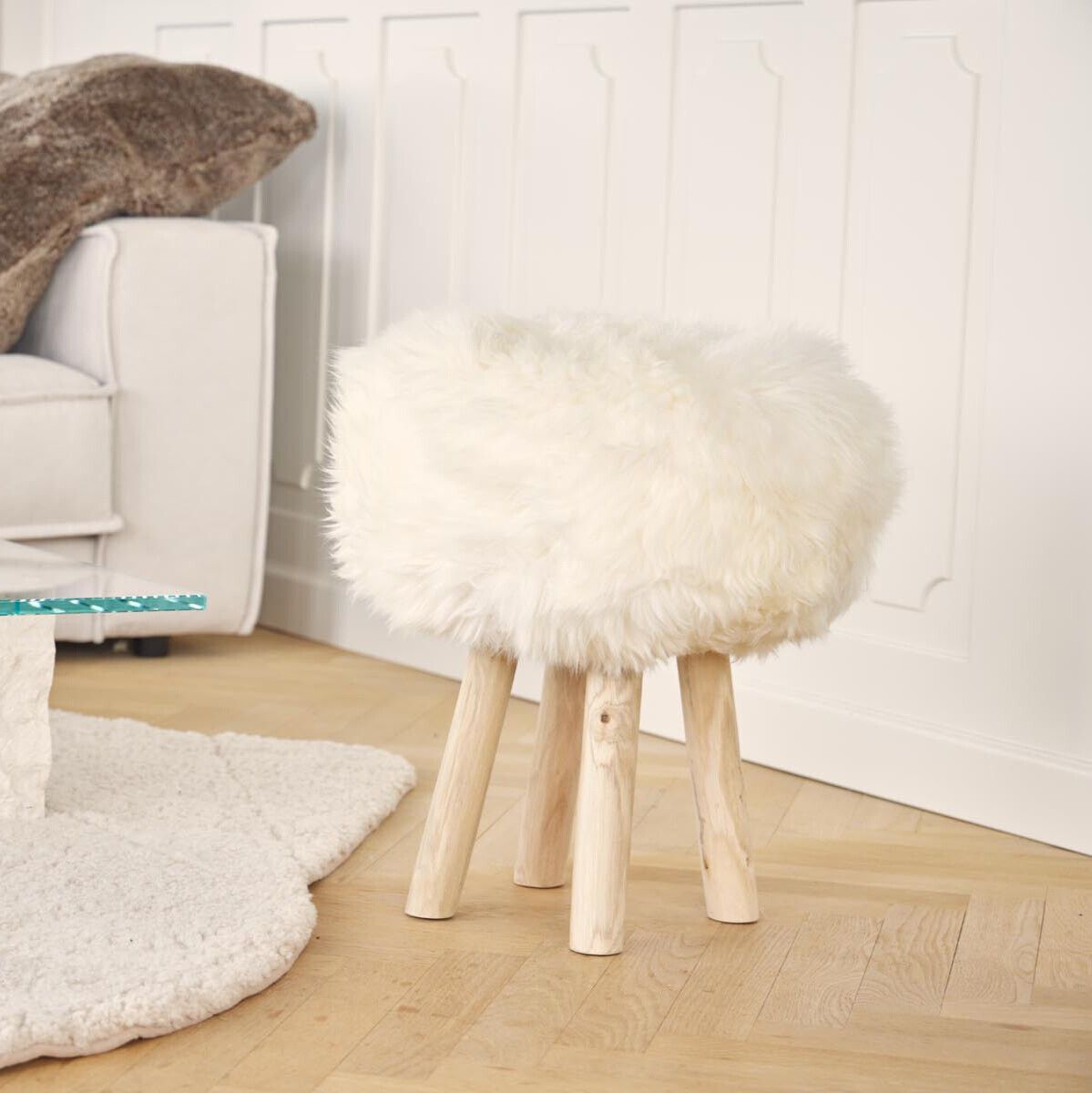 Long Wool Stool Cover Black