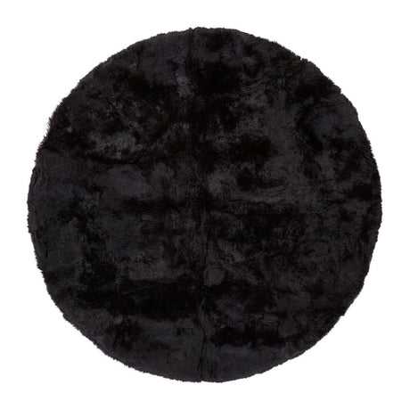 Long Wool Sheepskin Design Rug | D71 in | D98,5 in Black