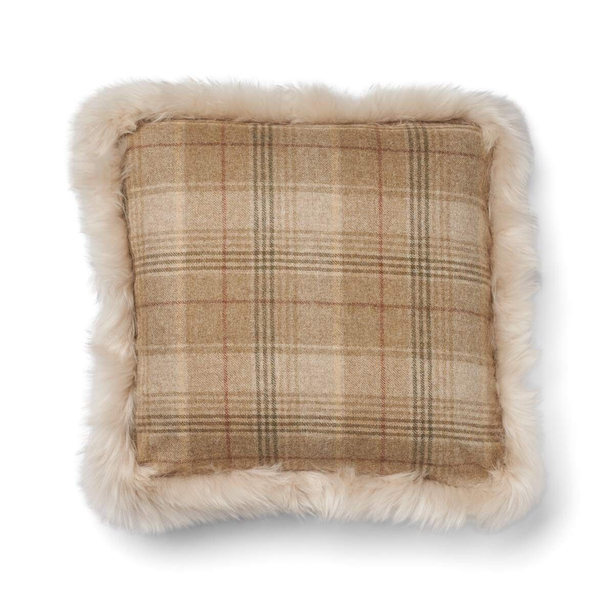 Wool Cushion | Doublesided | LW trim | 20x20 in Sand-Beige/Linen