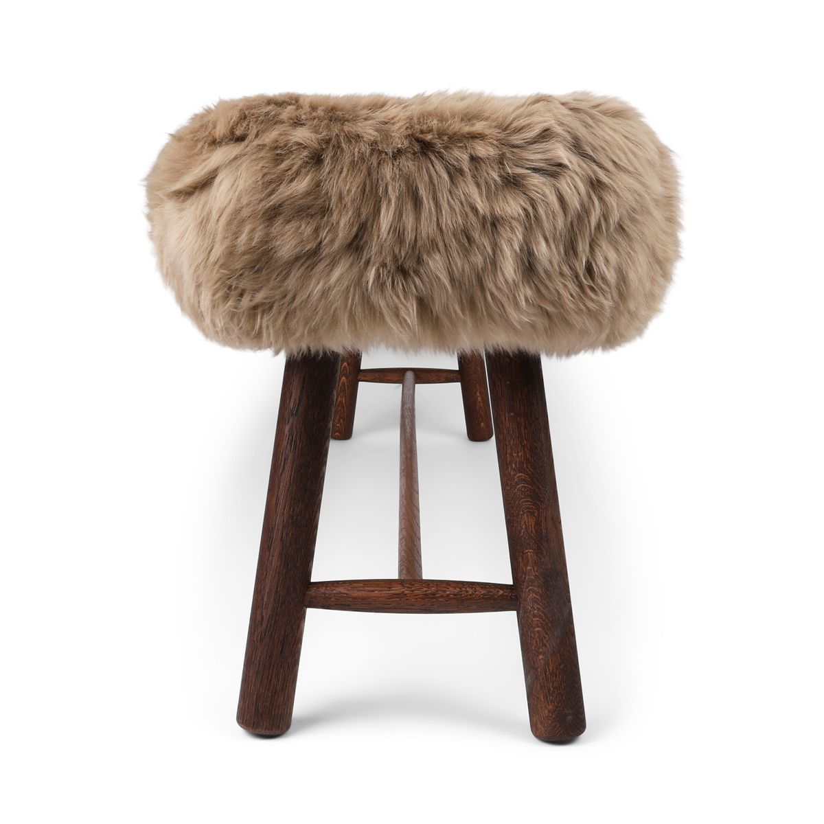 Theo Bench | New Zealand Long Wool Sheepskin | Dark Oil Oak Legs Taupe