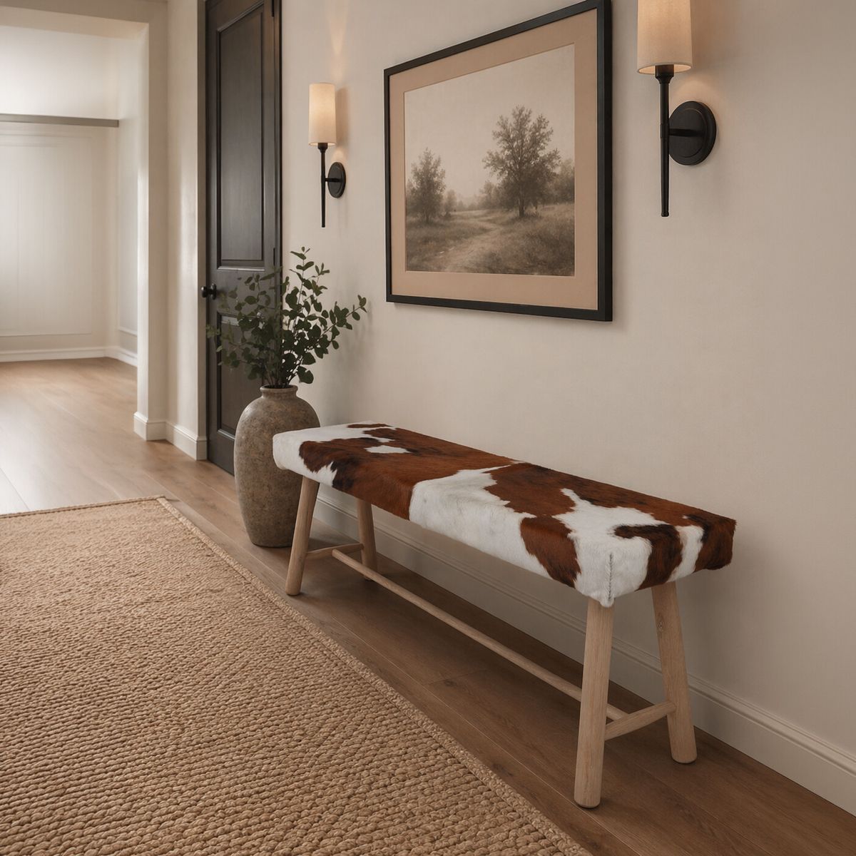 Cowhide Bench Black/White