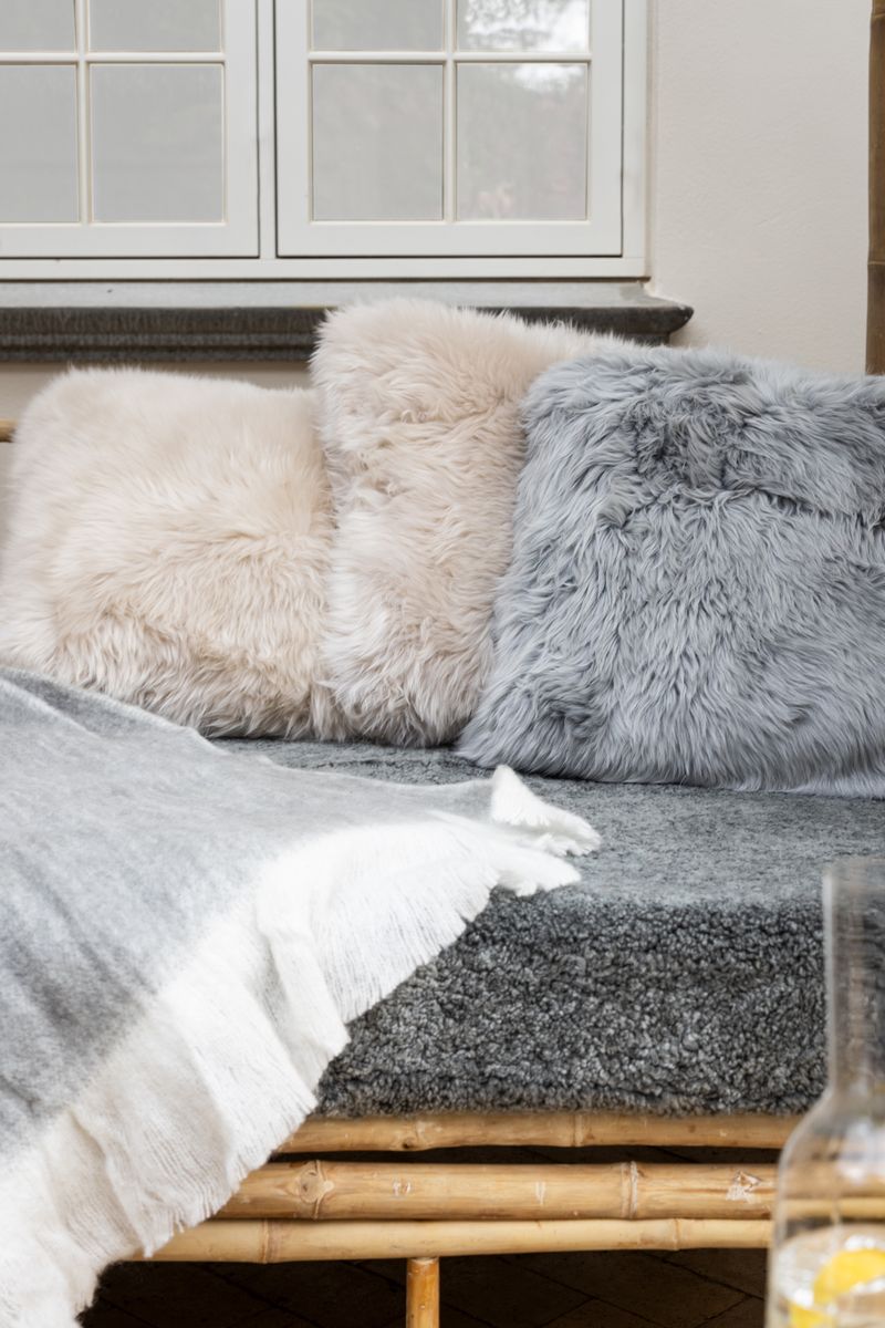Sheepskin Cushion | Long Wool | New Zealand | 16x16 in Light Grey
