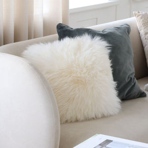 Long-Wool Sheepskin Cushion | 14x14 in Aubergine