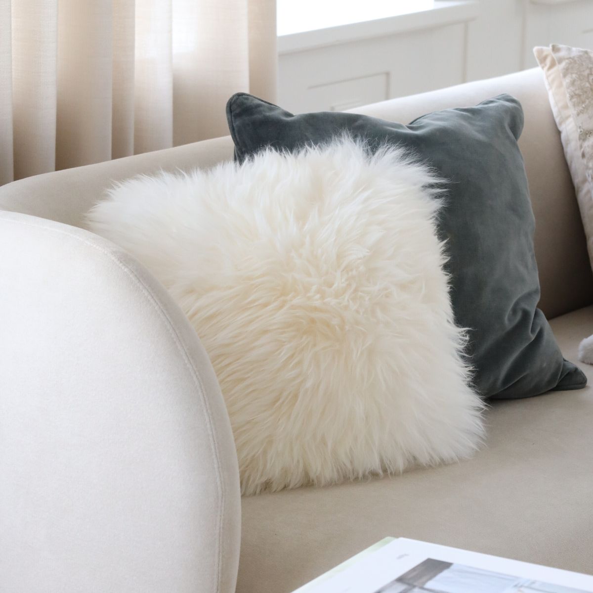 Sheepskin Cushion | Long Wool | New Zealand | Square Ivory