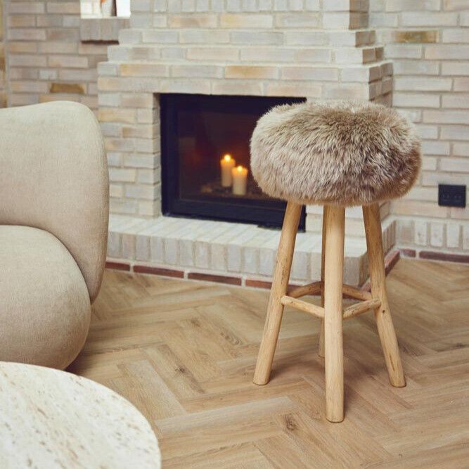 Theo Bar Stool + Cover | Oak Legs | New Zealand Sheepskin Walnut