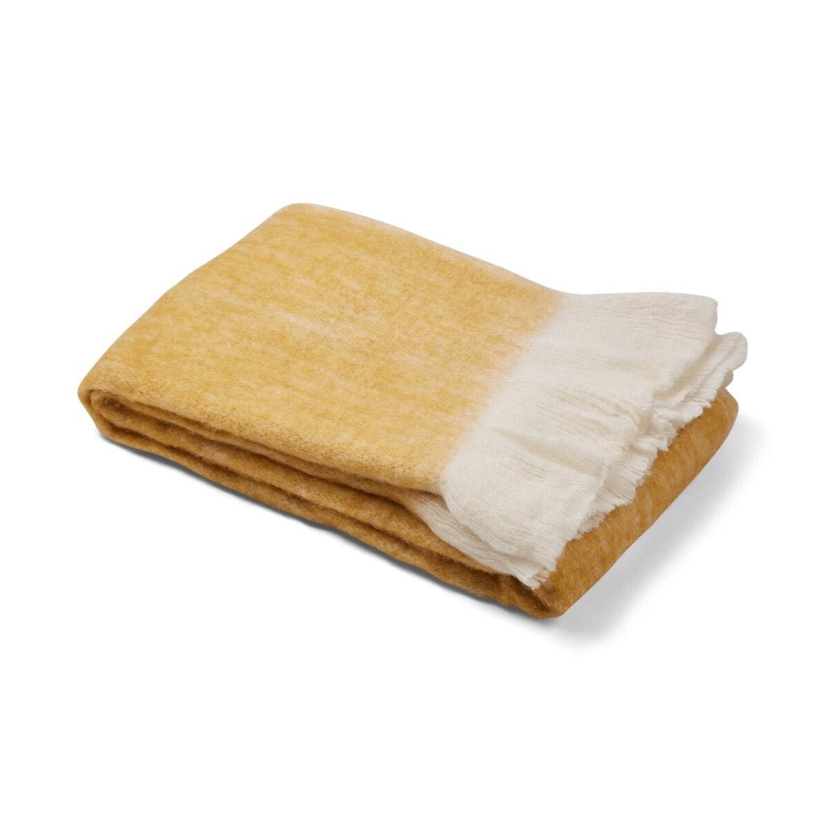 Throw of Mohair Wool | 51x67 in Mustard