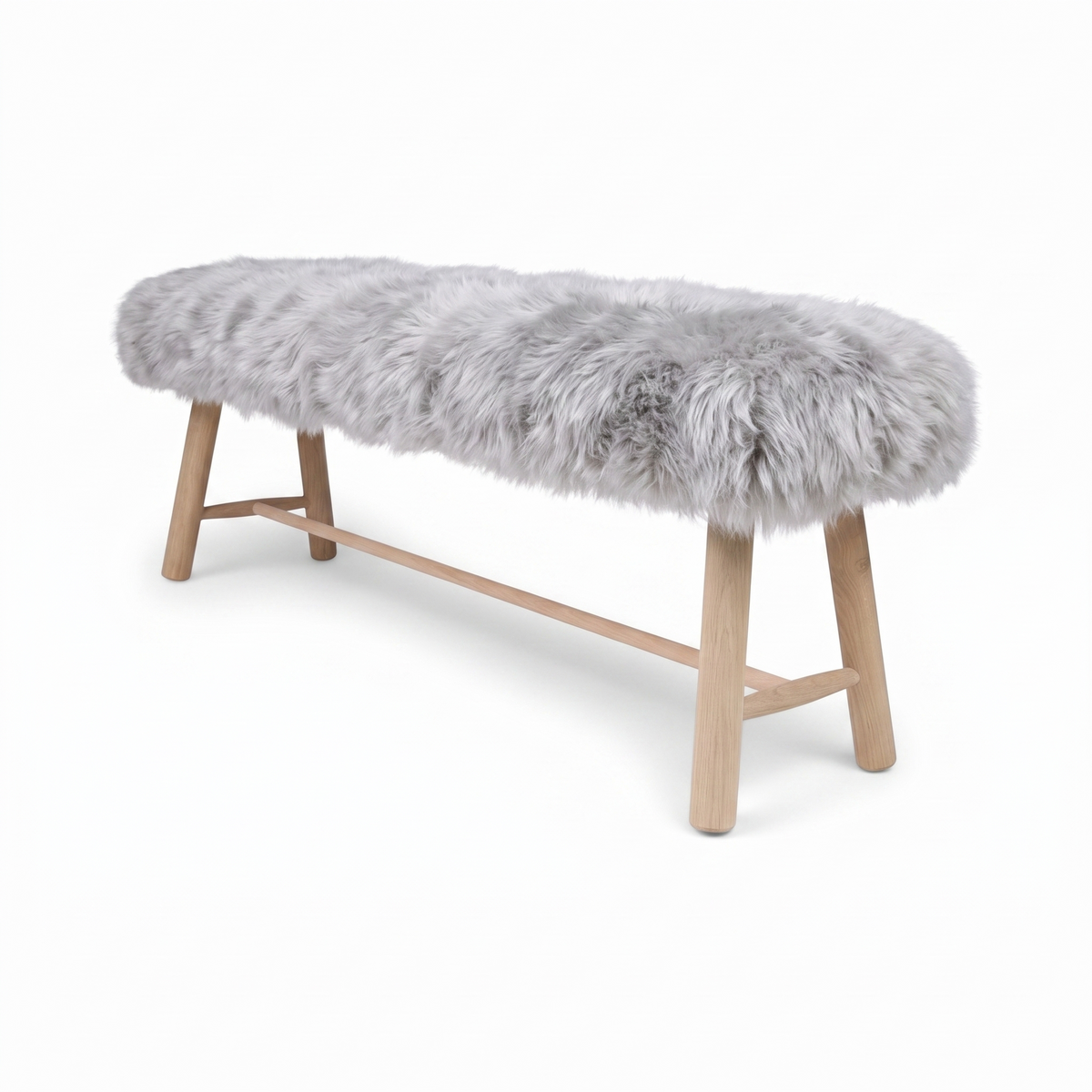 Theodor Bench with New Zealand Long Wool Sheepskin | Oak Legs Light Grey