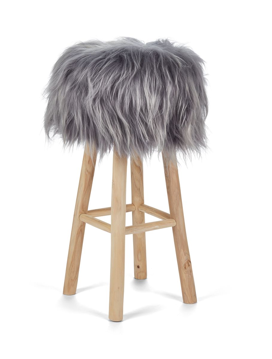 Theo Bar Stool + Cover | Oak Legs | Icelandic Sheepskin Grey Brisa