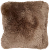 Long-Wool Sheepskin Cushion | LW | Leather backing Taupe