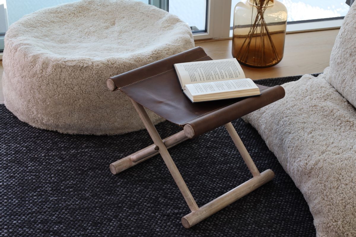 Calf leather Stool |16x13x16 in Dark Brown