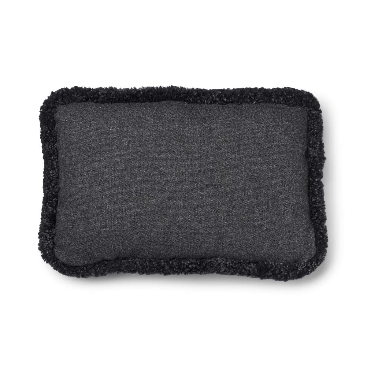 Short-Wool Sheepskin Cushion | SW trim | 20x20 in | 13x20 in Charcoal/Anthracite