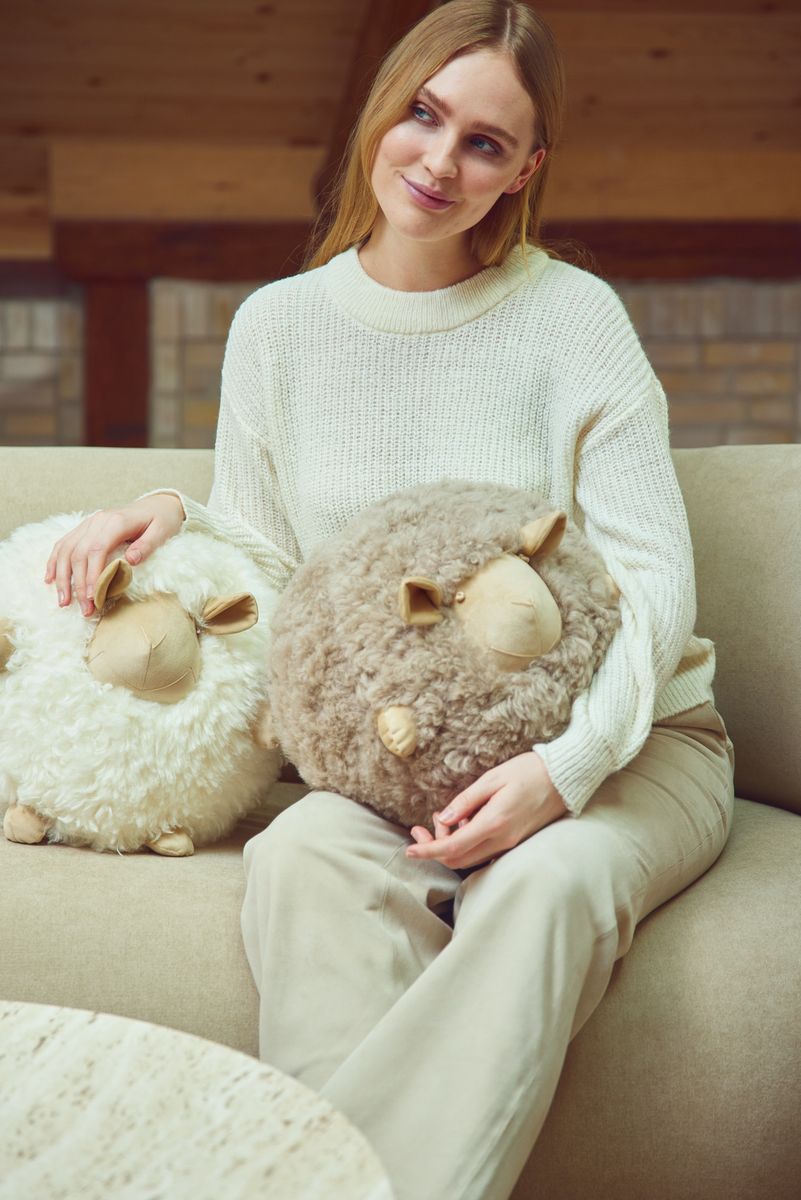 Cute Sheep Cushion | D8 in | D11 in | D13,5 in Beige/White