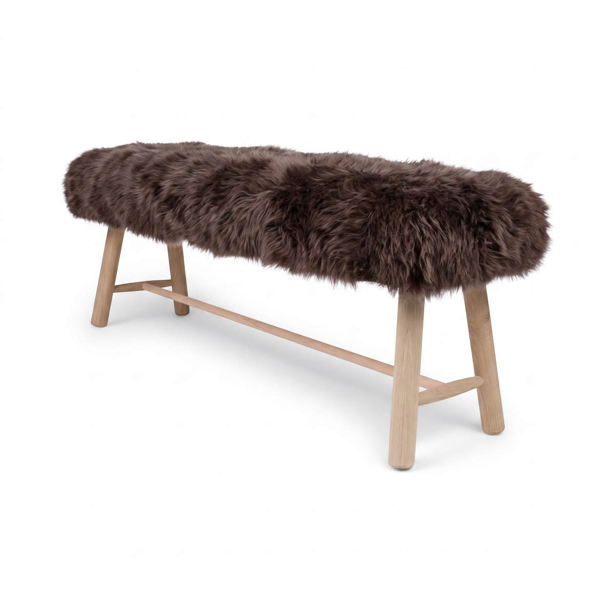 Theodor Bench with New Zealand Long Wool Sheepskin | Oak Legs Walnut