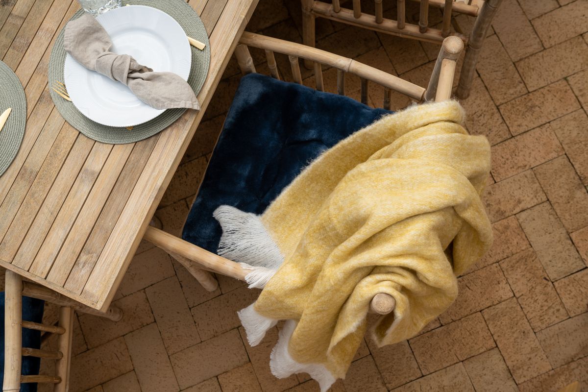 Throw of Mohair Wool | 51x67 in Mustard