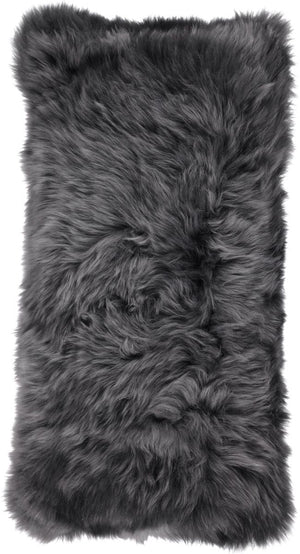 Long-Wool Sheepskin Cushion | 11x22 in Steel