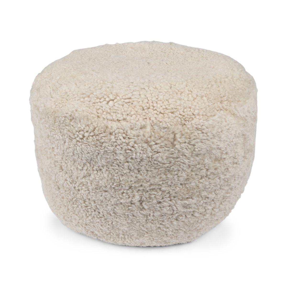 Short Wool Curly Sheepskin Pouf Pearl