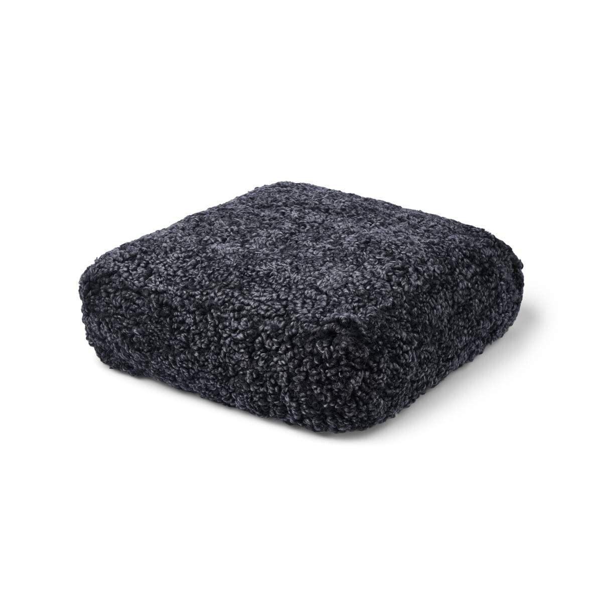 Short Wool Curly Sheepskin Pouf Anthracite