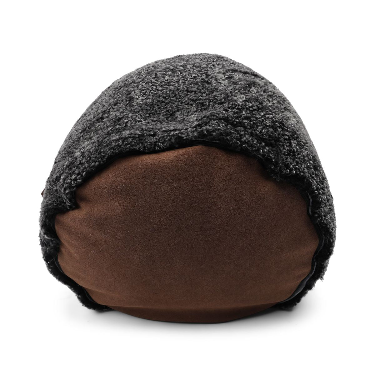 Short Wool Curly Sheepskin Pouf Anthracite