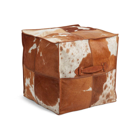 Calf Leather Pouf W/handle | Square Jersey