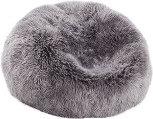 Round Sheepskin Bean Bag | Long Wool | Medium | Large Light Grey