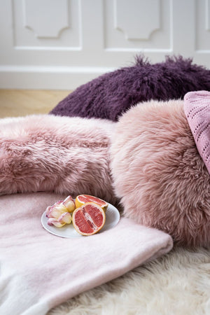 Sheepskin Cushion | Tibet | 16x16 in Lady Pink