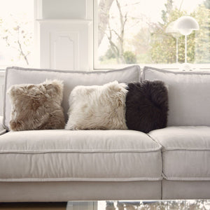 Long-Wool Sheepskin Cushion | 14x14 in Aubergine