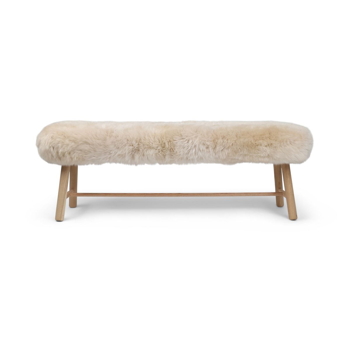 Bench with New Zealand Long Wool Sheepskin | Oak Legs Linen