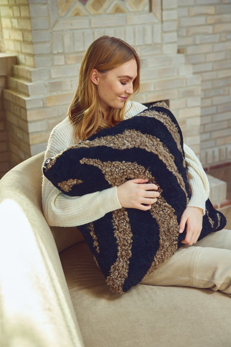 Zebra Cushion | Doublesided | 24x24 in Black/Taupe