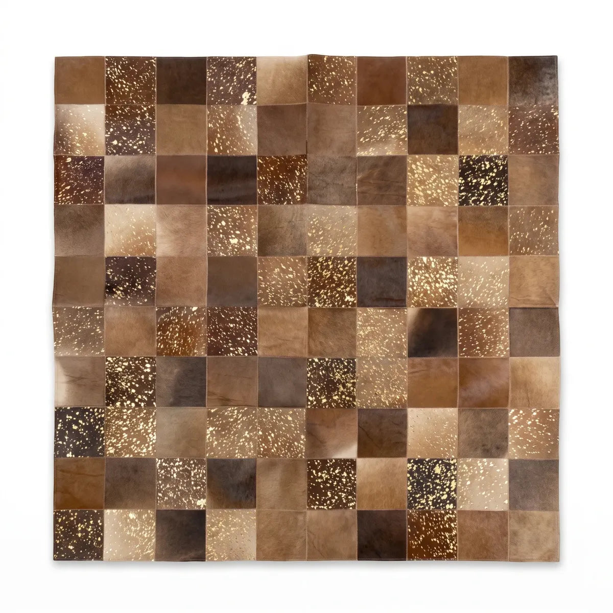 Cow Hide Design Rug | Golden Brown Patchwork | 79x79 in