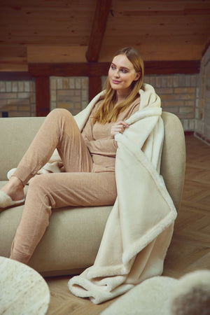 Angelina Throw Leather Brown/Ivory