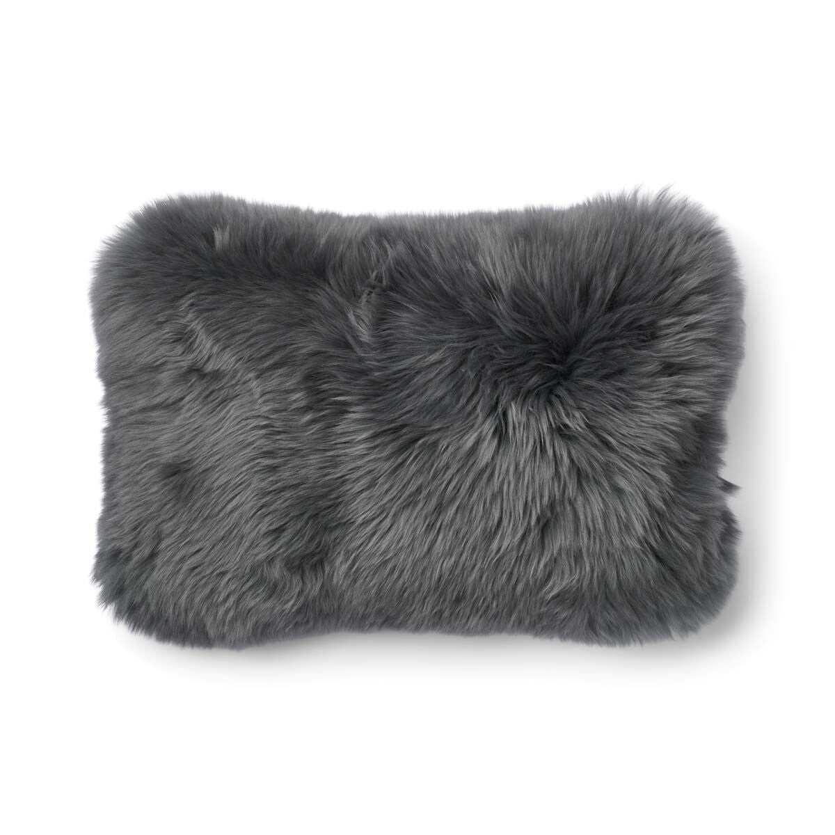 Long-Wool Sheepskin Cushion | 34x52 cm Rock/Steel