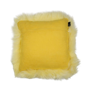 Long-Wool Sheepskin Cushion | 14x14 in Lemon