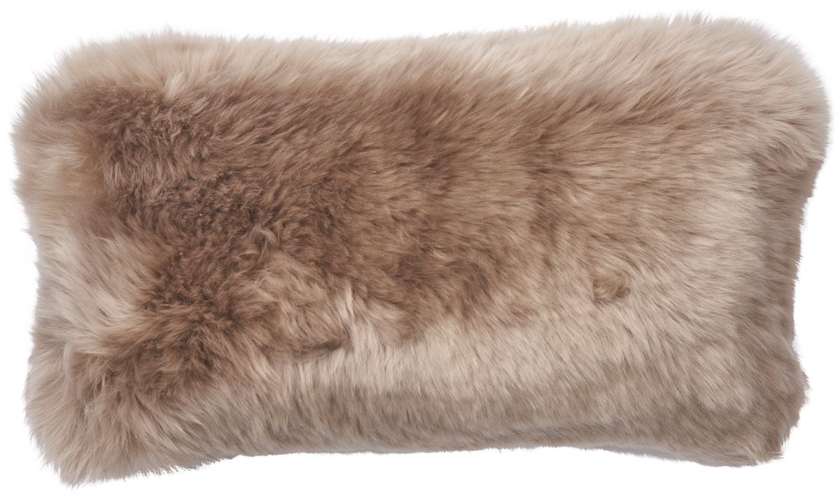 Long-Wool Sheepskin Cushion | Doublesided | New Zealand | 10x20 in Taupe