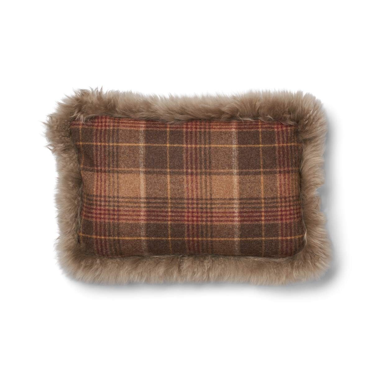Wool Cushion Rectangular | Doublesided | LW trim | 13x20 in Cocoa-Dark Brown/Taupe