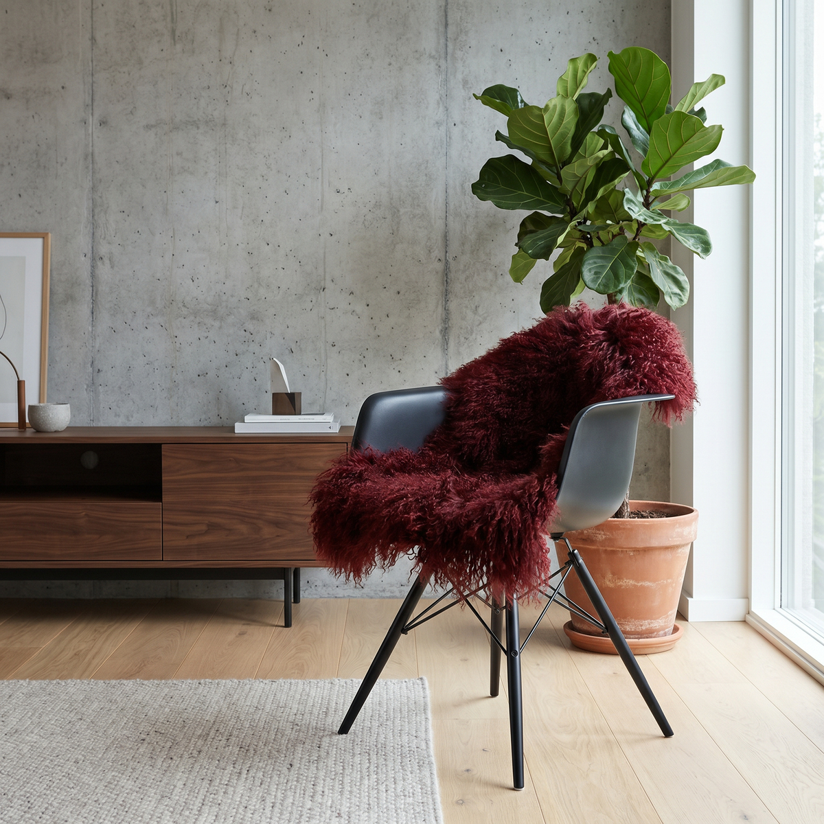 Curly Sheepskin | Tibetan | 33x20 in Burgundy