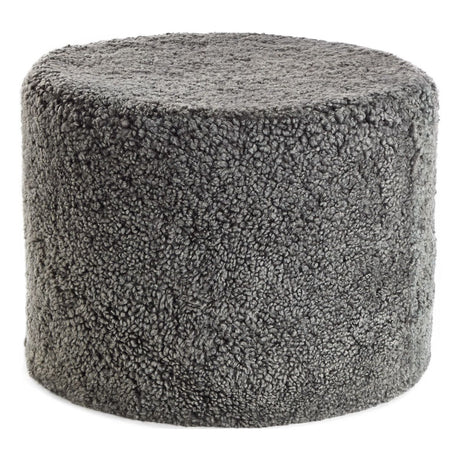 Short Wool Curly Sheepskin Pouf Graphite