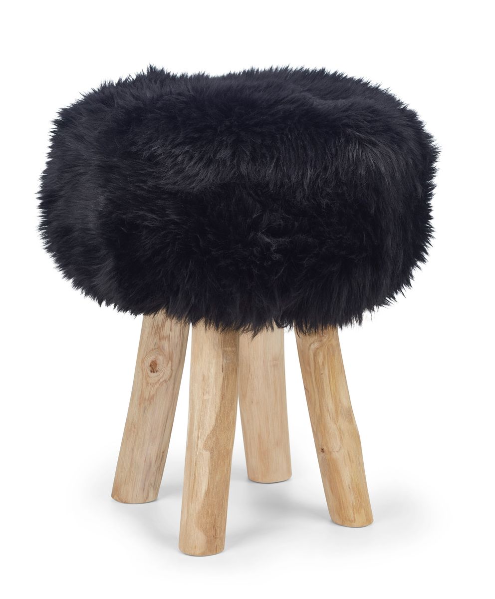 Long Wool Stool Cover Black