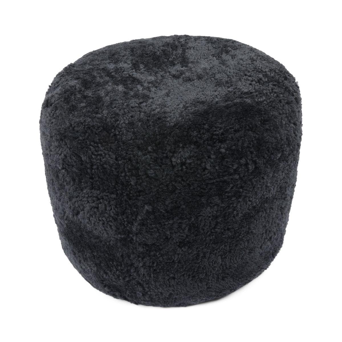 Short Wool Curly Sheepskin Pouf Black