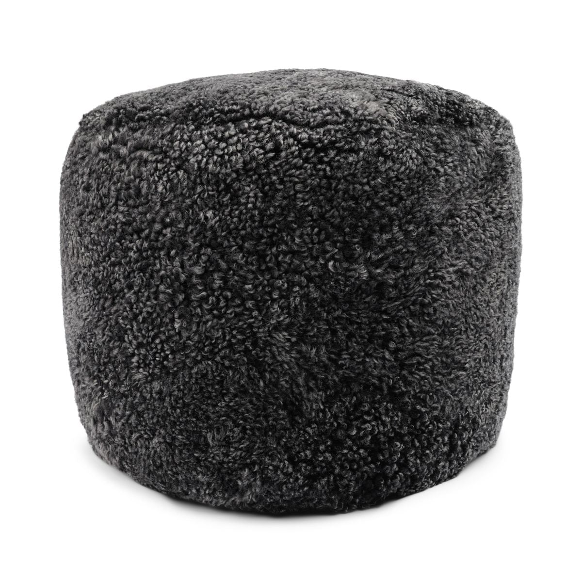 Short Wool Curly Sheepskin Pouf Anthracite