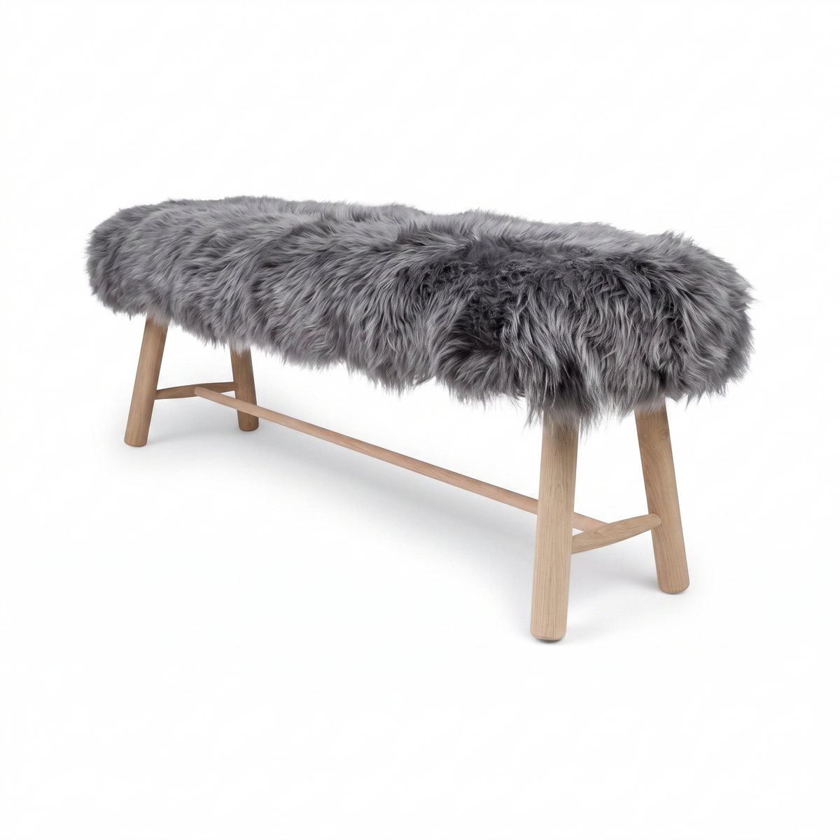 Theodor Bench with New Zealand Long Wool Sheepskin | Oak Legs Steel