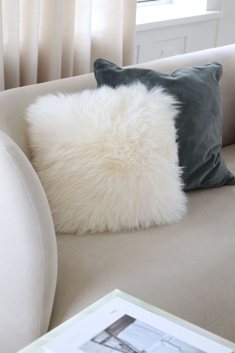 Sheepskin Cushion | Long Wool | New Zealand | 16x16 in Ivory