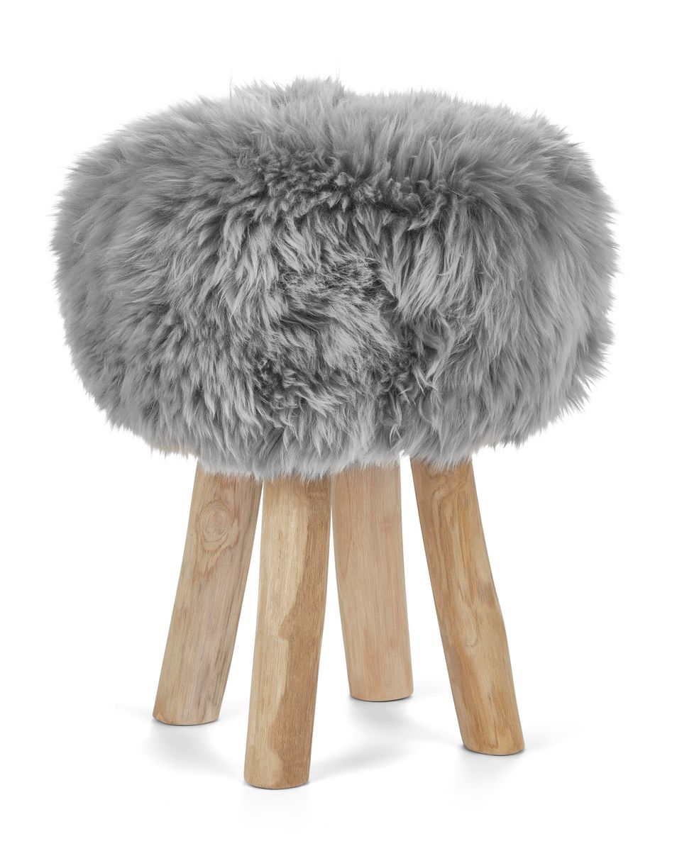 Long Wool Stool Cover Light Grey