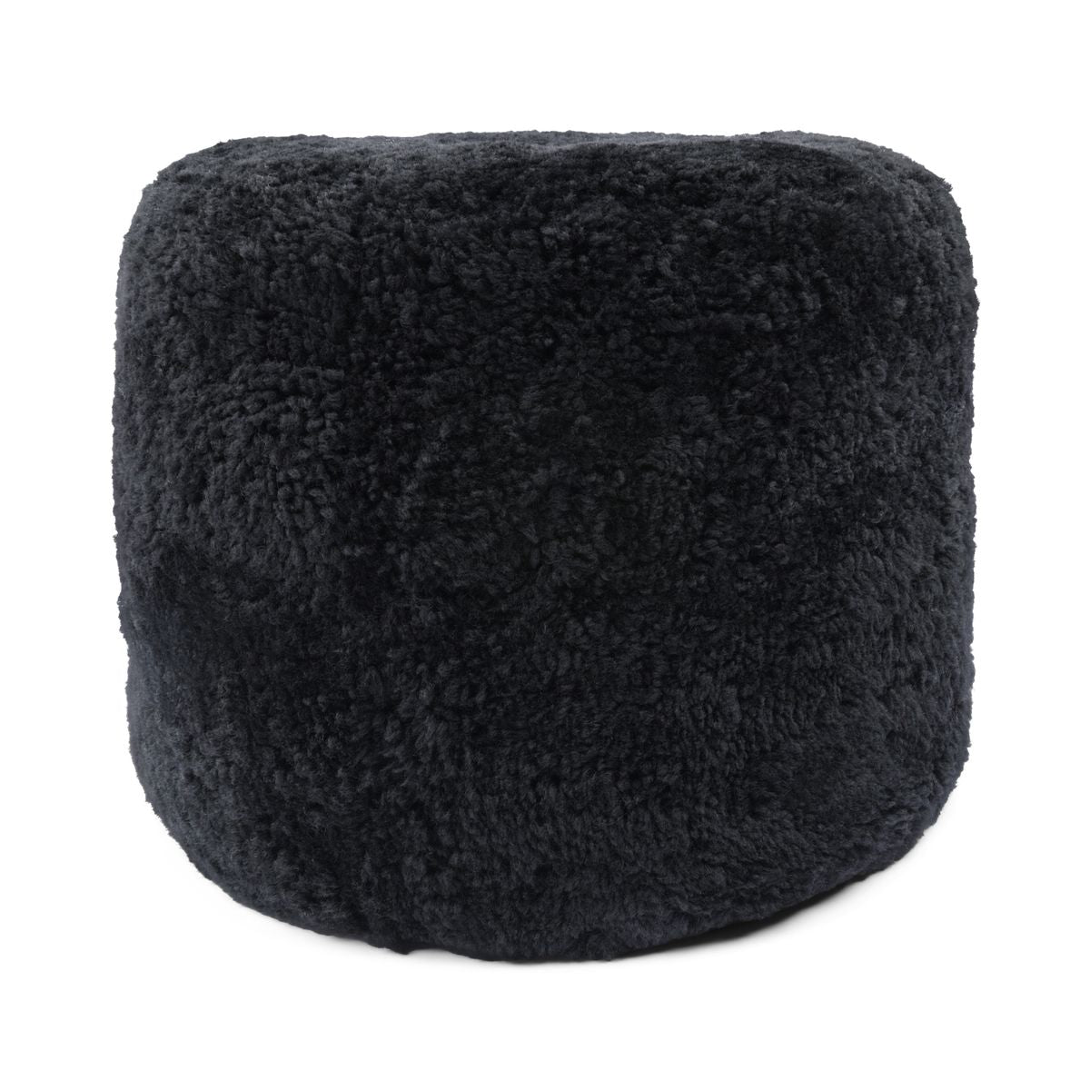 Short Wool Curly Sheepskin Pouf Black