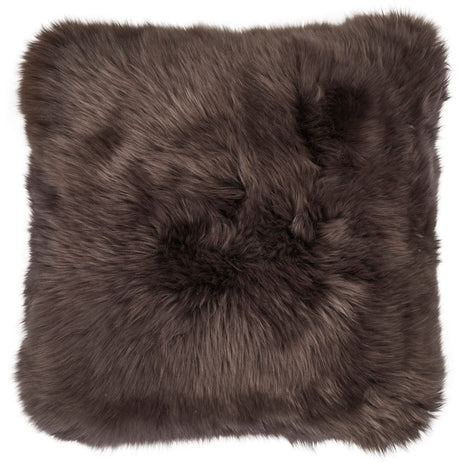 Long-Wool Sheepskin Cushion | LW | Leather backing Walnut