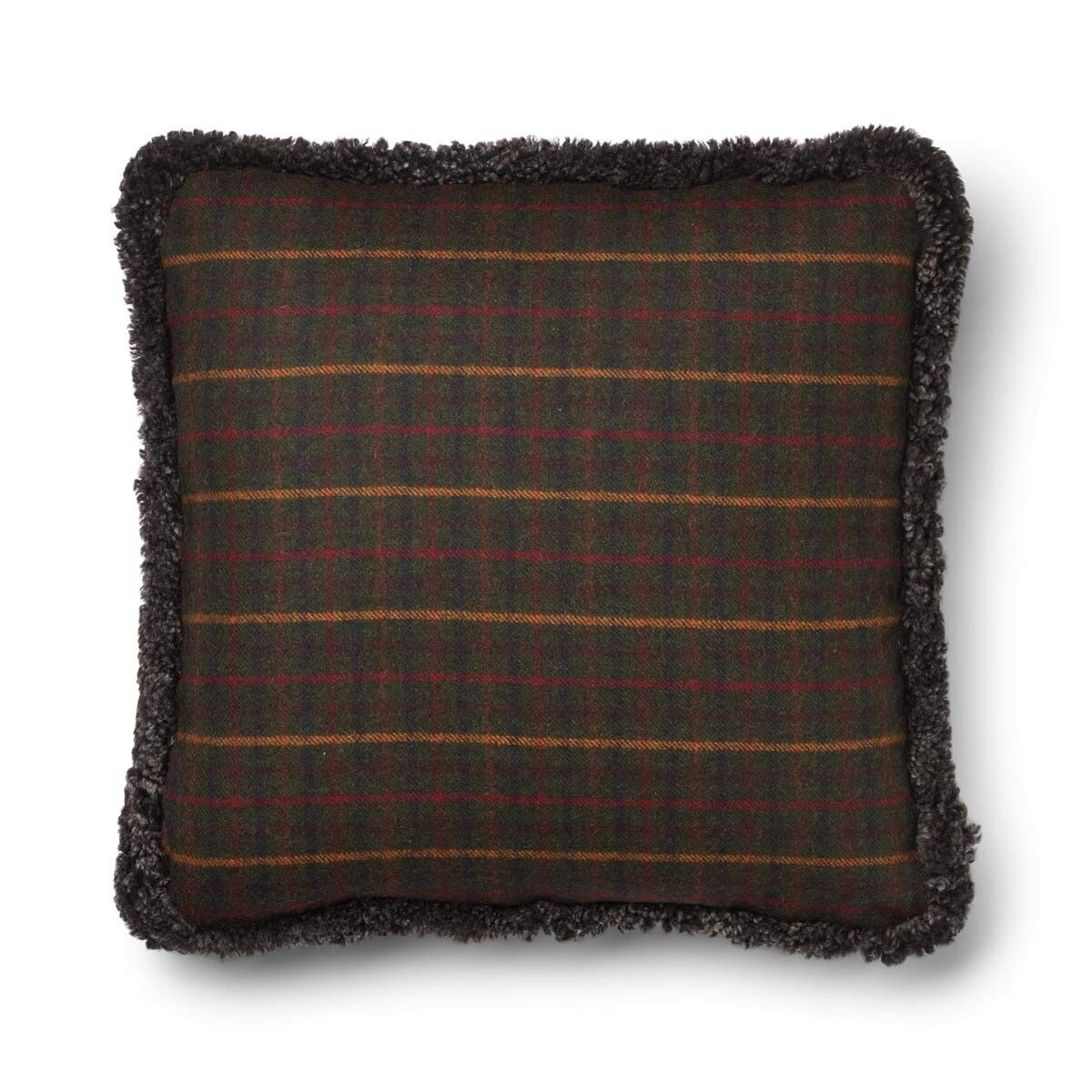 Wool Cushion | Doublesided | SW trim | 20x20 in Kilberry Fir-Dark Green/Cappuccino