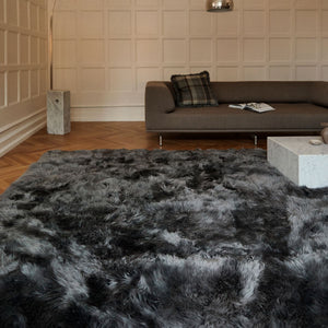 Long Wool Sheepskin Design Rug Black