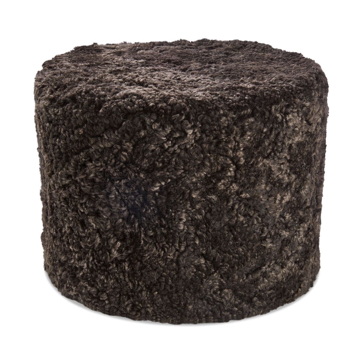 Short Wool Curly Sheepskin Pouf Chocolate