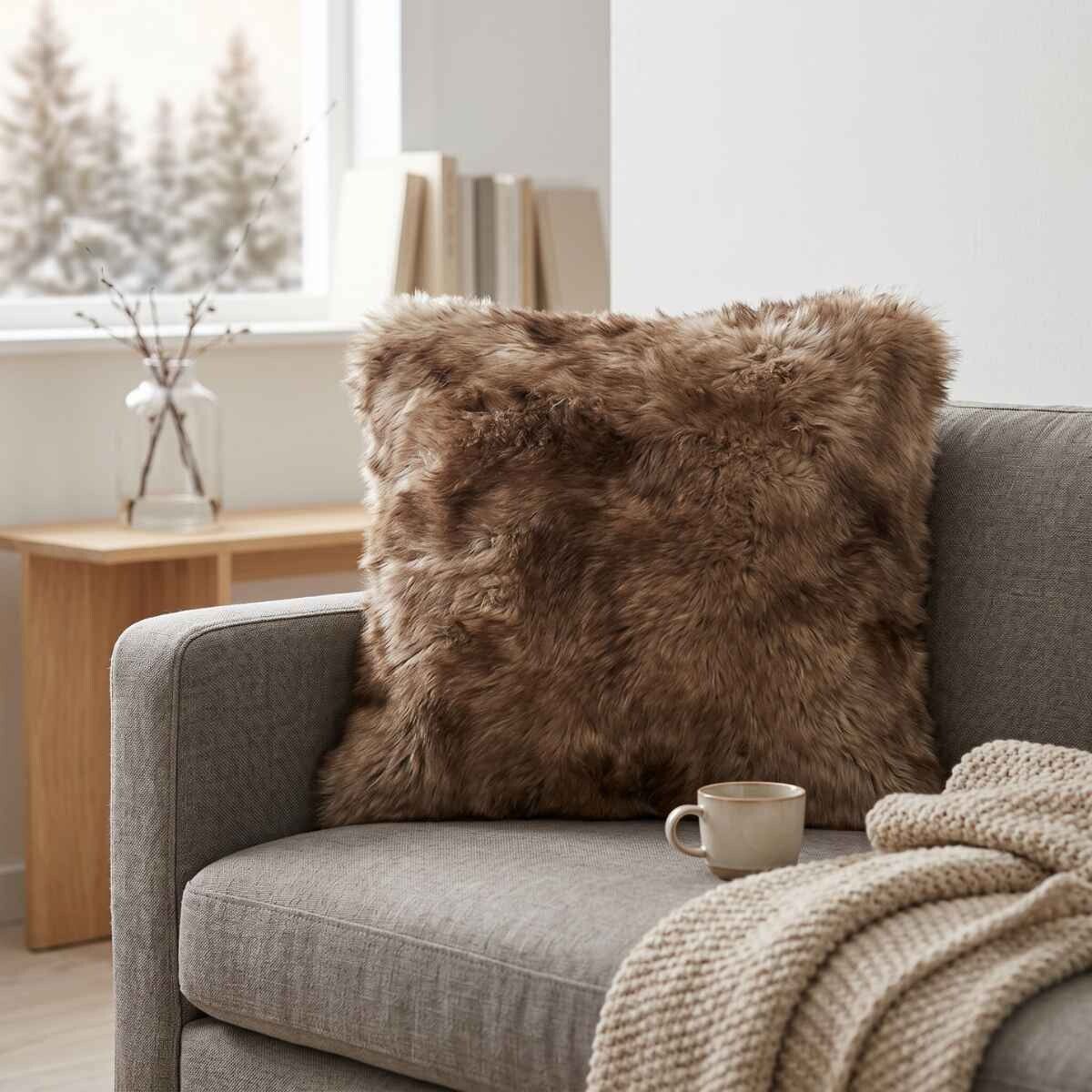 Toscana Lamb Cushion | Long Wool | Doublesided Light Brown