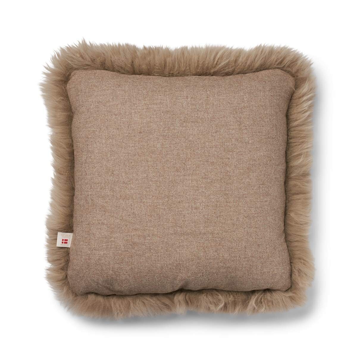 Long-Wool Sheepskin Cushion | 20x20 in Beige/Taupe